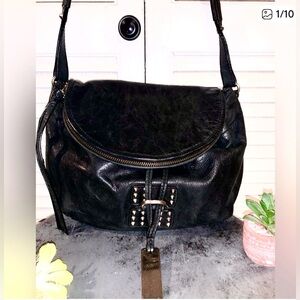 Botkier black slouchy leather shoulder bag purse with stud detailing